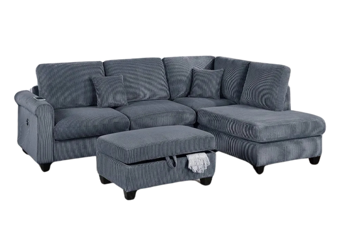 Corduroy 3-Piece Sectional Sofa w ottoman