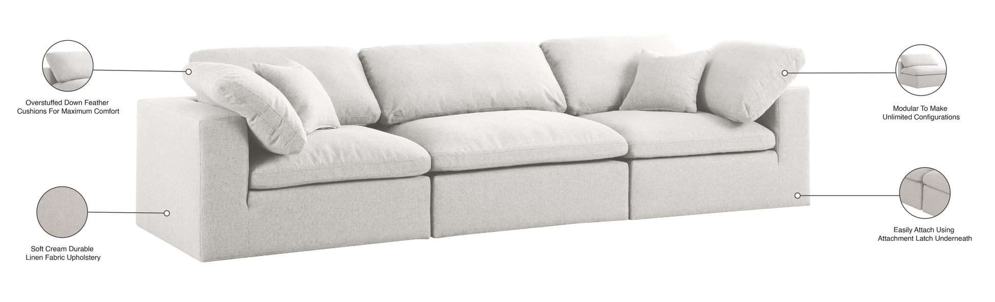 Meridian Serene Linen Cloud 3 pc sofa