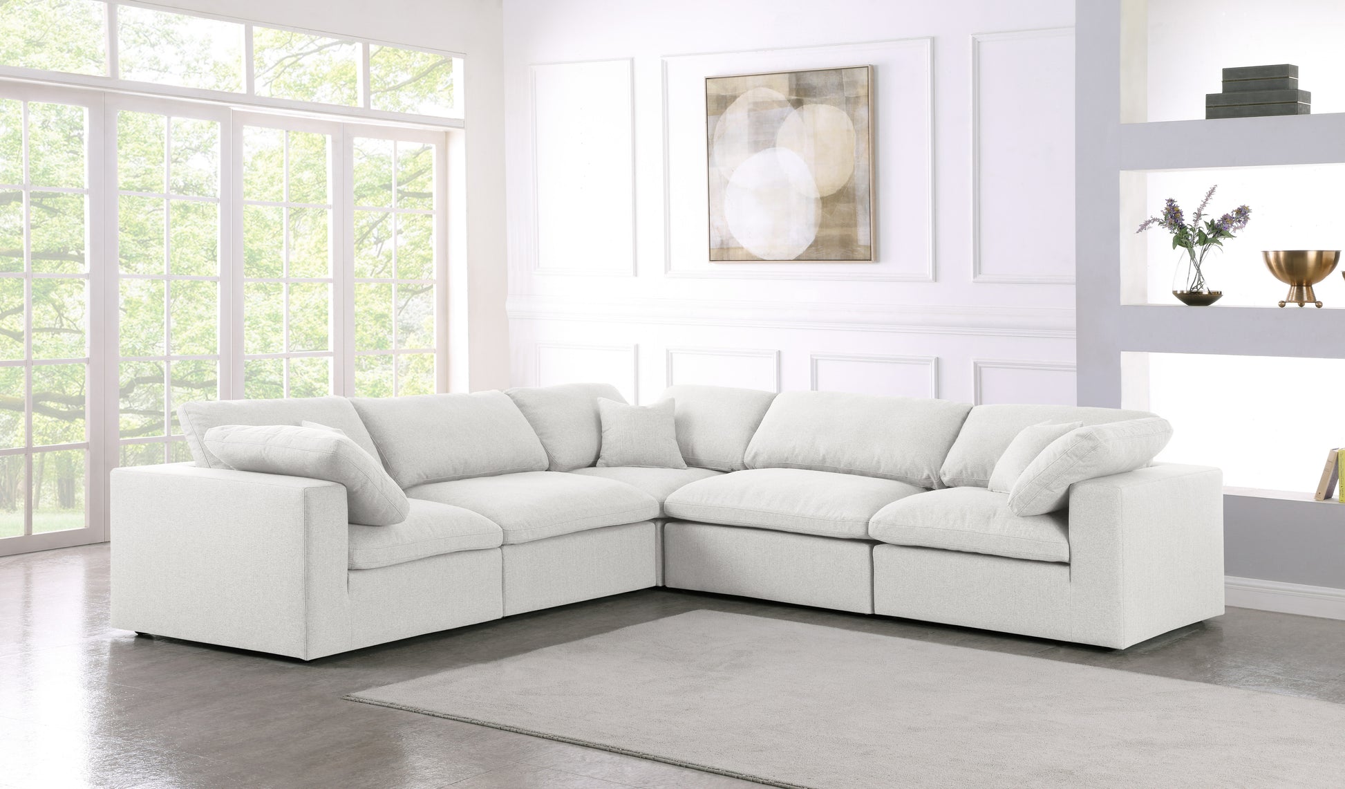 Meridian Serene Linen Cloud 5 pc sectional
