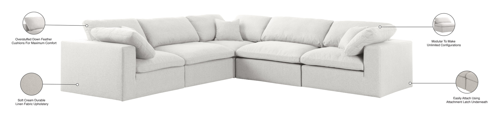 Meridian Serene Linen Cloud 5 pc sectional