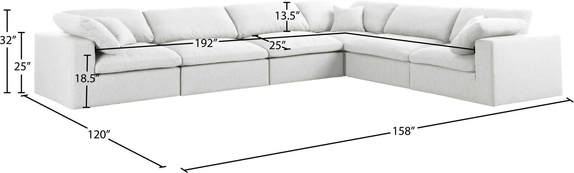 Meridian Serene Linen Cloud 6 pc sectional