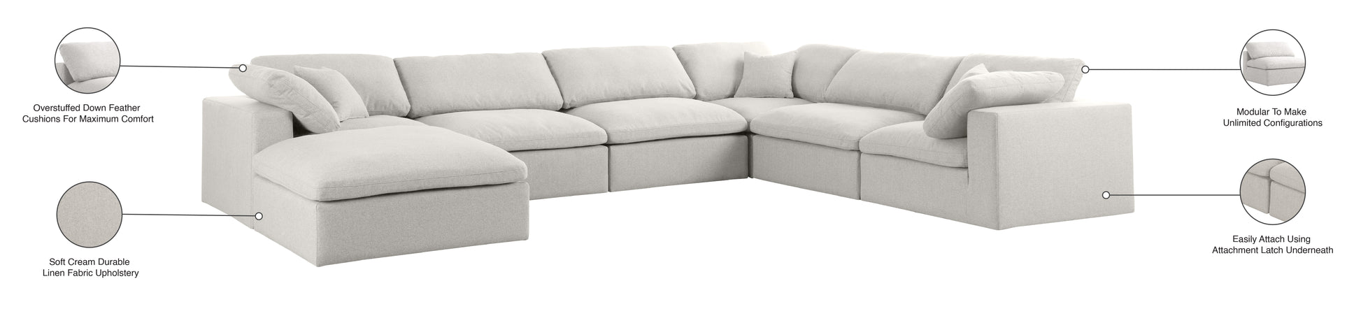 Meridian Serene Linen Cloud 7 Piece Sectional