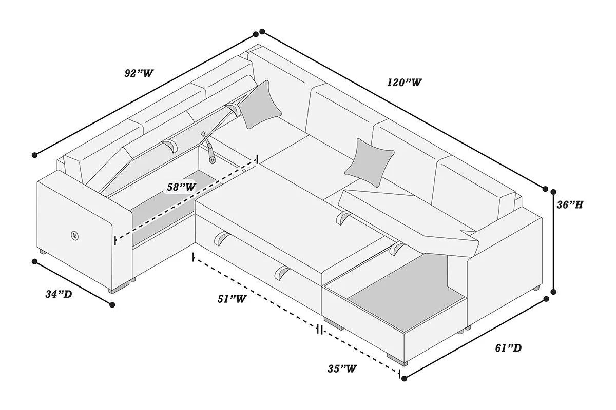 Corduroy 4-Piece Convertible Sectional