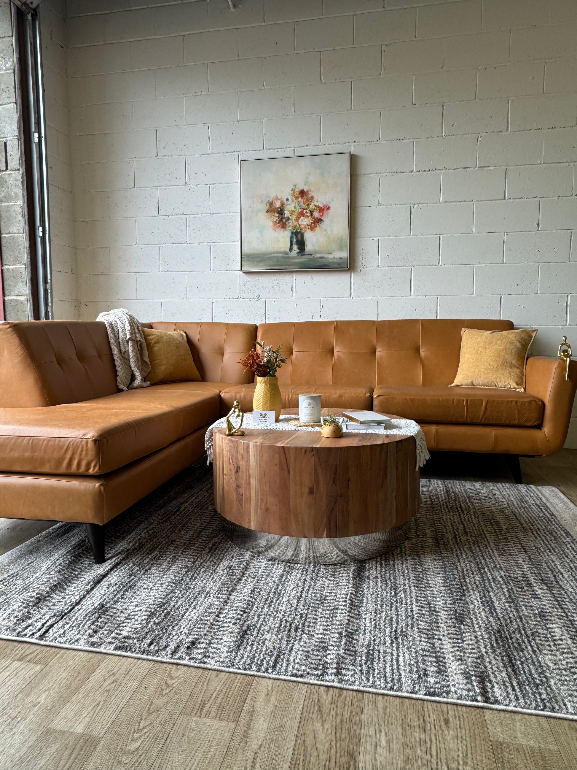 Hughes Leather Sectional with Bumper