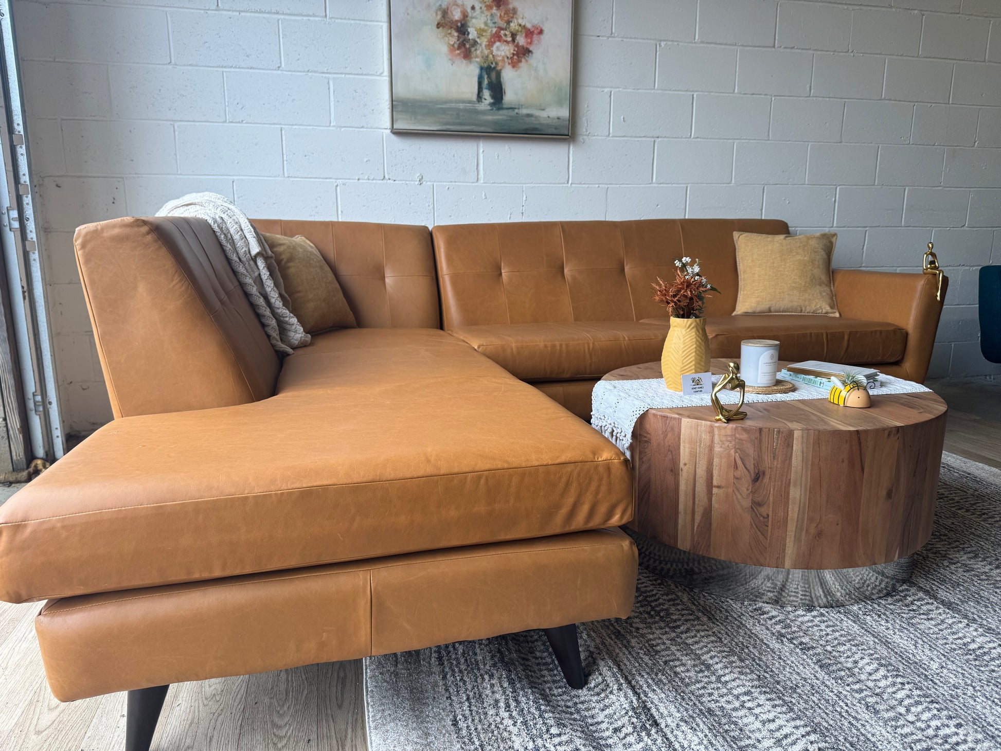 Hughes Leather Sectional with Bumper