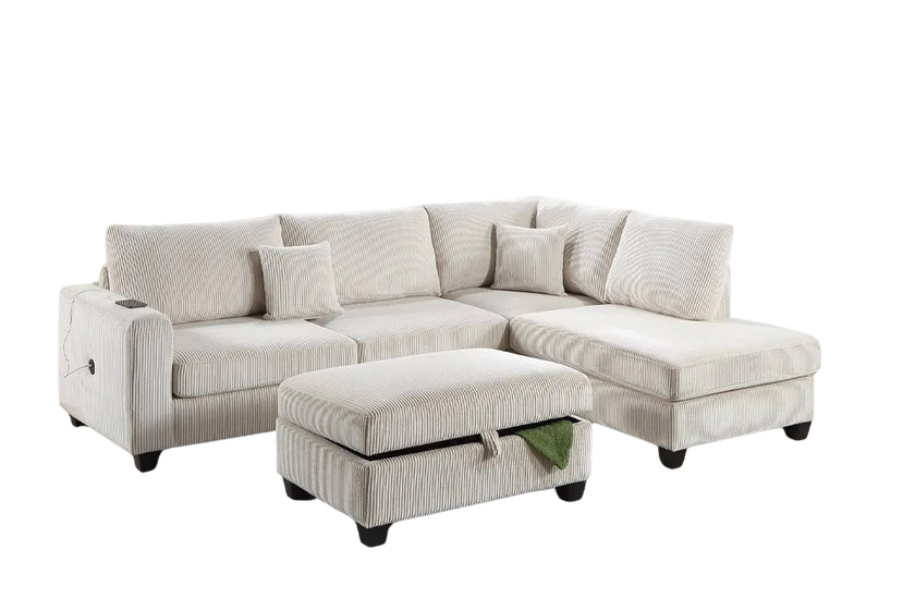 Corduroy 3-Piece Sectional Sofa w ottoman