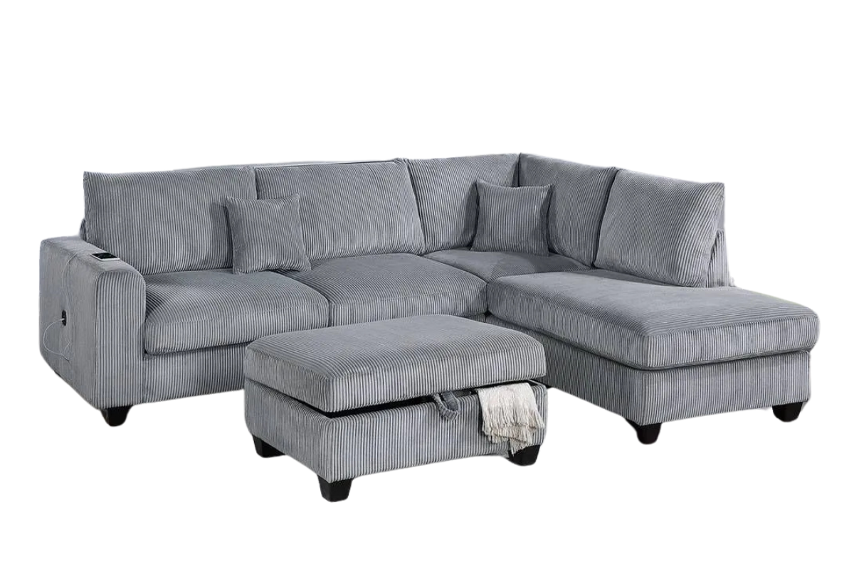 Corduroy 3-Piece Sectional Sofa w ottoman
