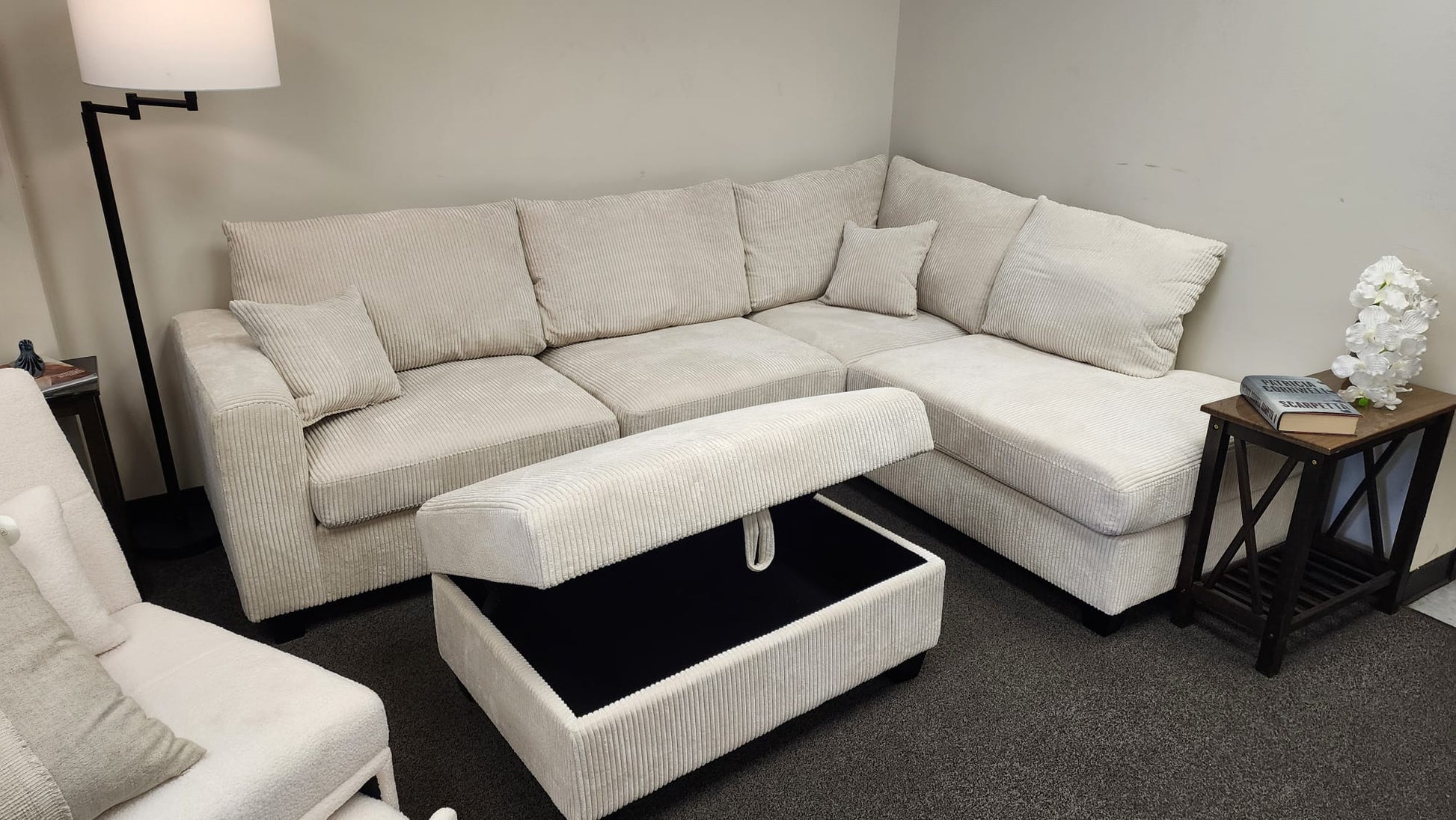 Corduroy 3-Piece Sectional Sofa w ottoman