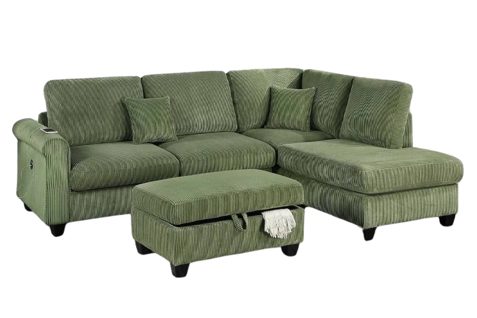 Corduroy 3-Piece Sectional Sofa w ottoman