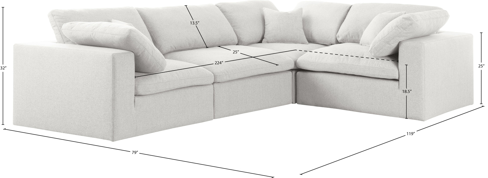 Meridian Serene Linen Cloud 4 pc sectional