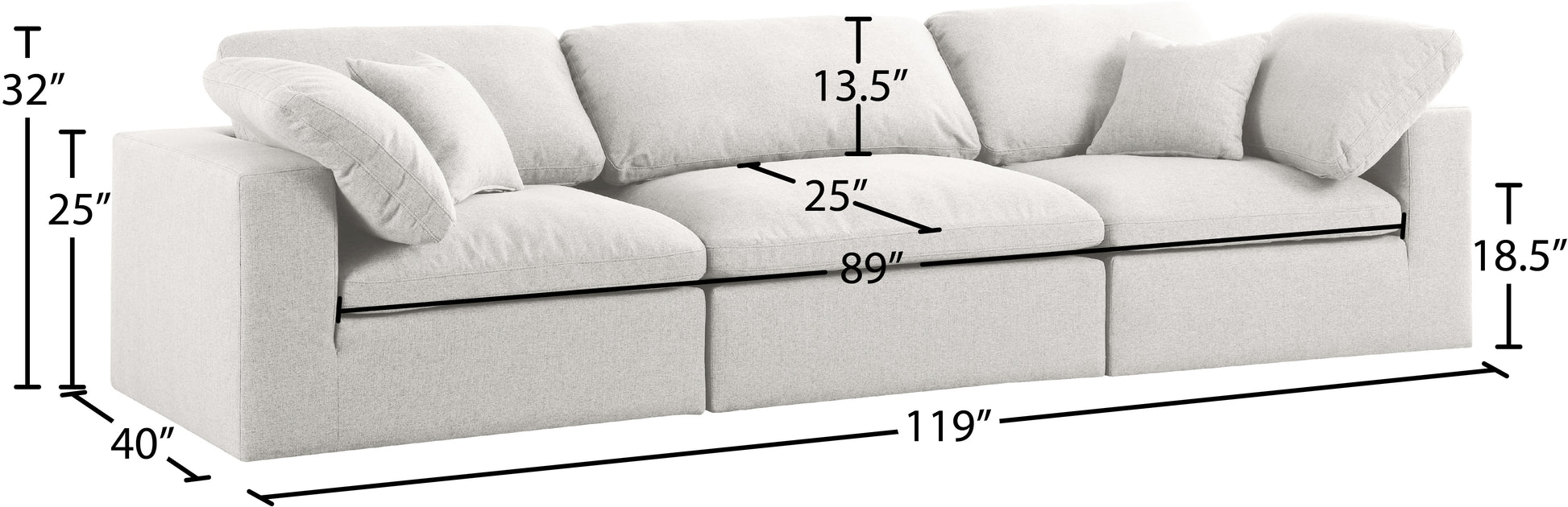 Meridian Serene Linen Cloud 3 pc sofa