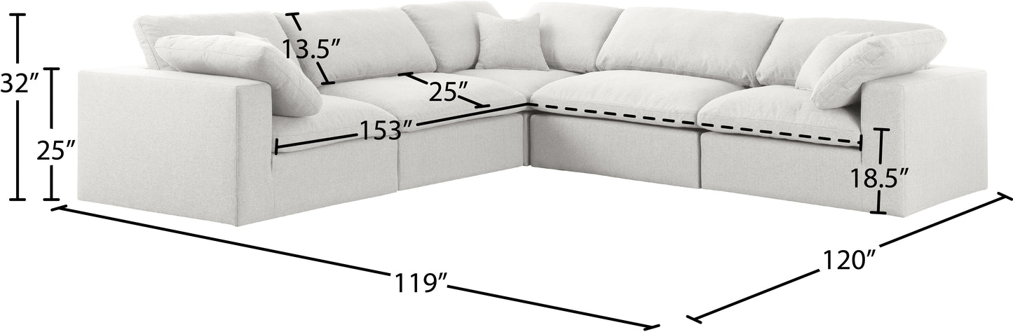Meridian Serene Linen Cloud 5 pc sectional