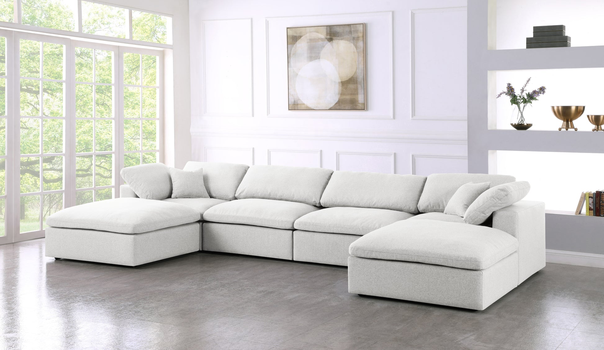 Meridian Serene Linen Cloud 6 pc double chaise