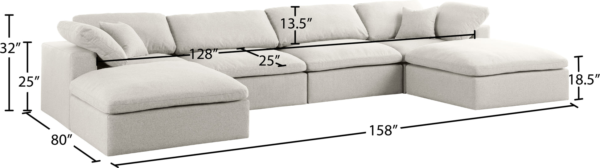 Meridian Serene Linen Cloud 6 pc double chaise