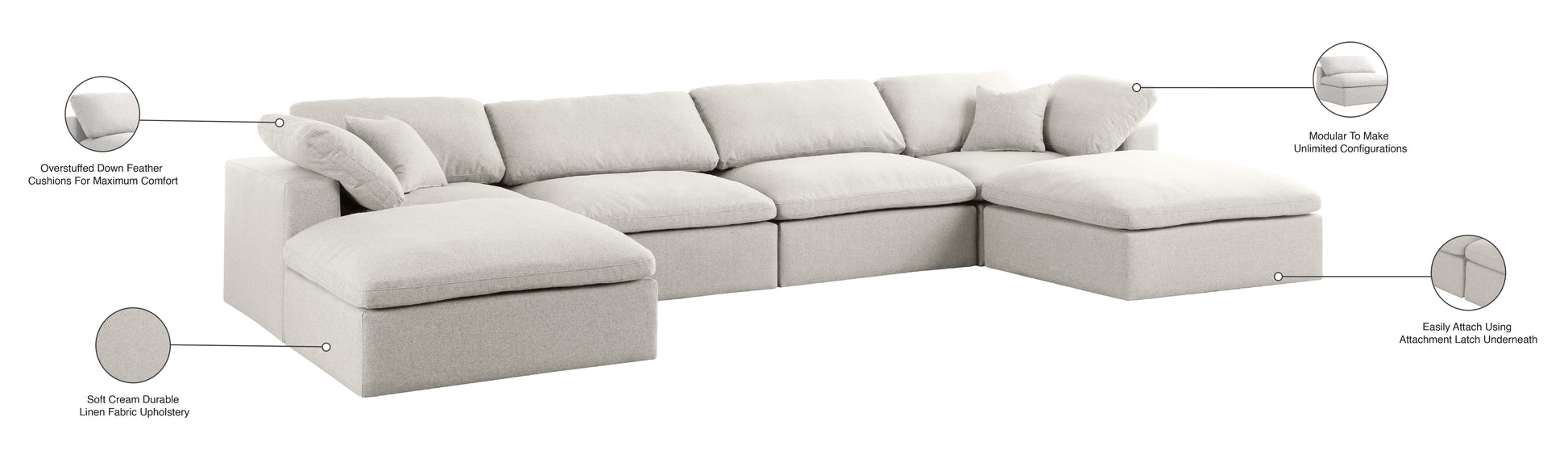 Meridian Serene Linen Cloud 6 pc double chaise