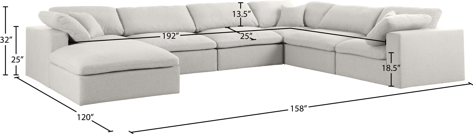 Meridian Serene Linen Cloud 7 Piece Sectional